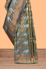 Green Katan SilkSaree with Rich Zari Woven Geometric border and Pallu along with Matching Blouse