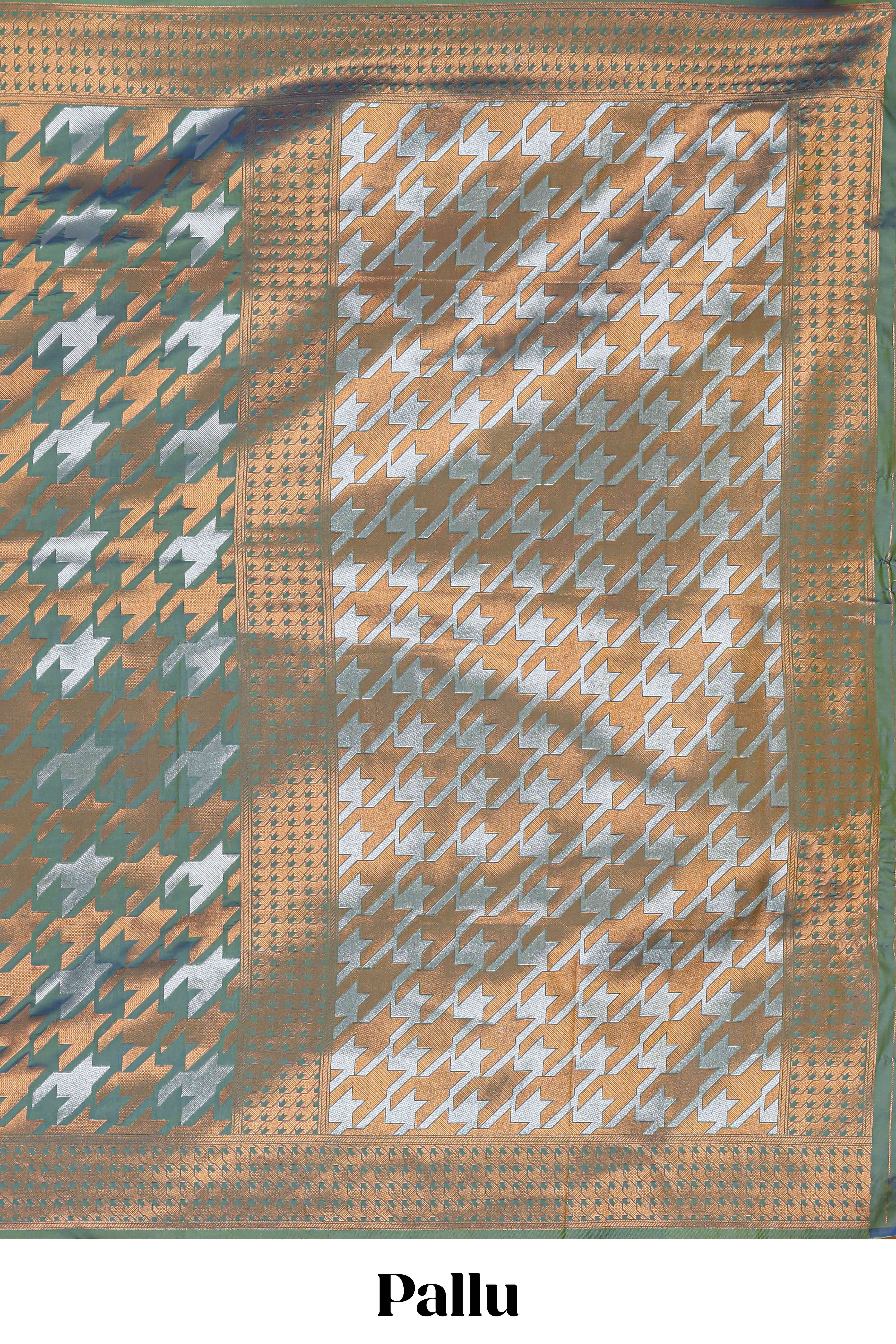 Green Katan SilkSaree with Rich Zari Woven Geometric border and Pallu along with Matching Blouse