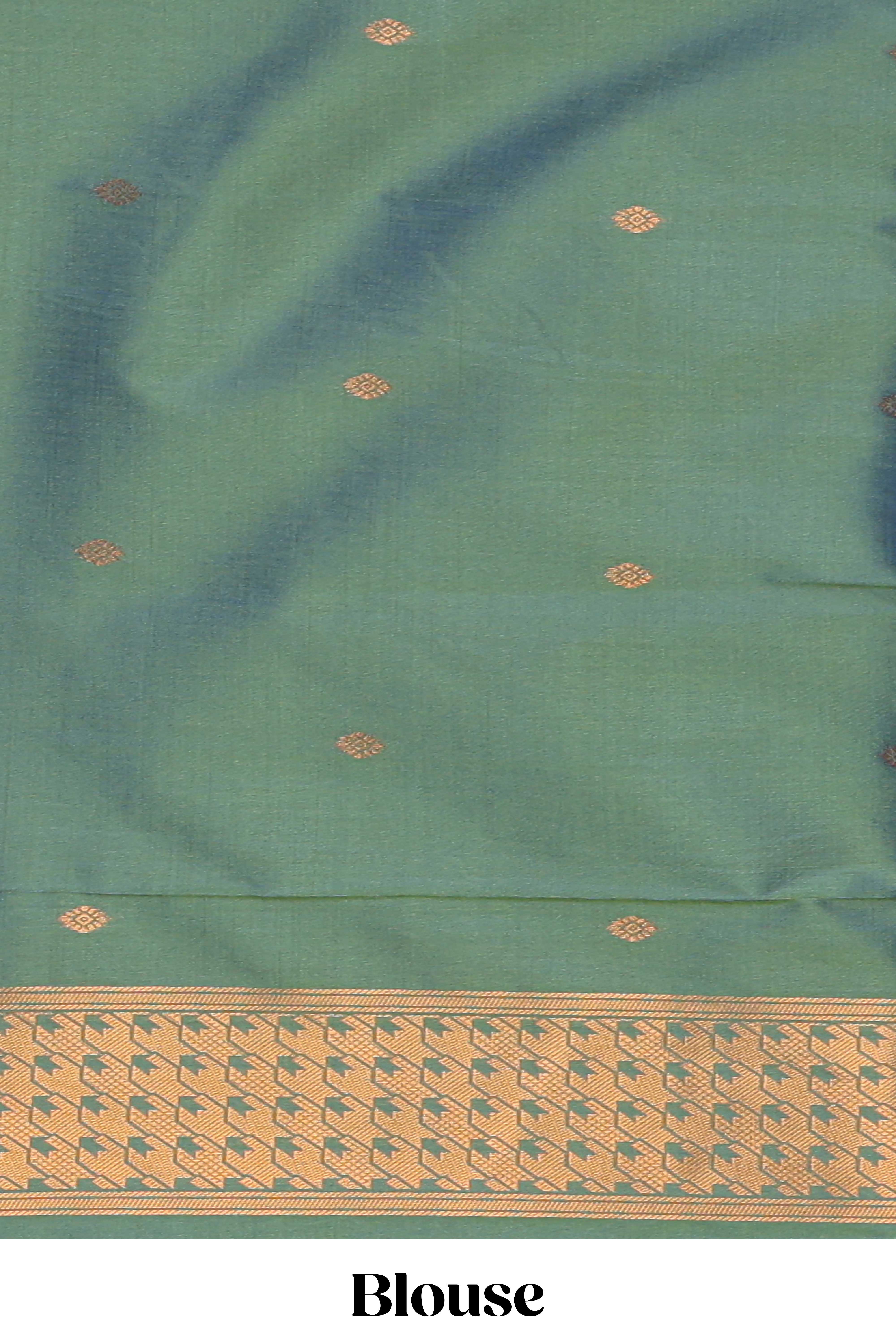 Green Katan SilkSaree with Rich Zari Woven Geometric border and Pallu along with Matching Blouse