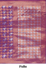 Violet Katan SilkSaree with Rich Zari Woven Geometric border and Pallu along with Matching Blouse