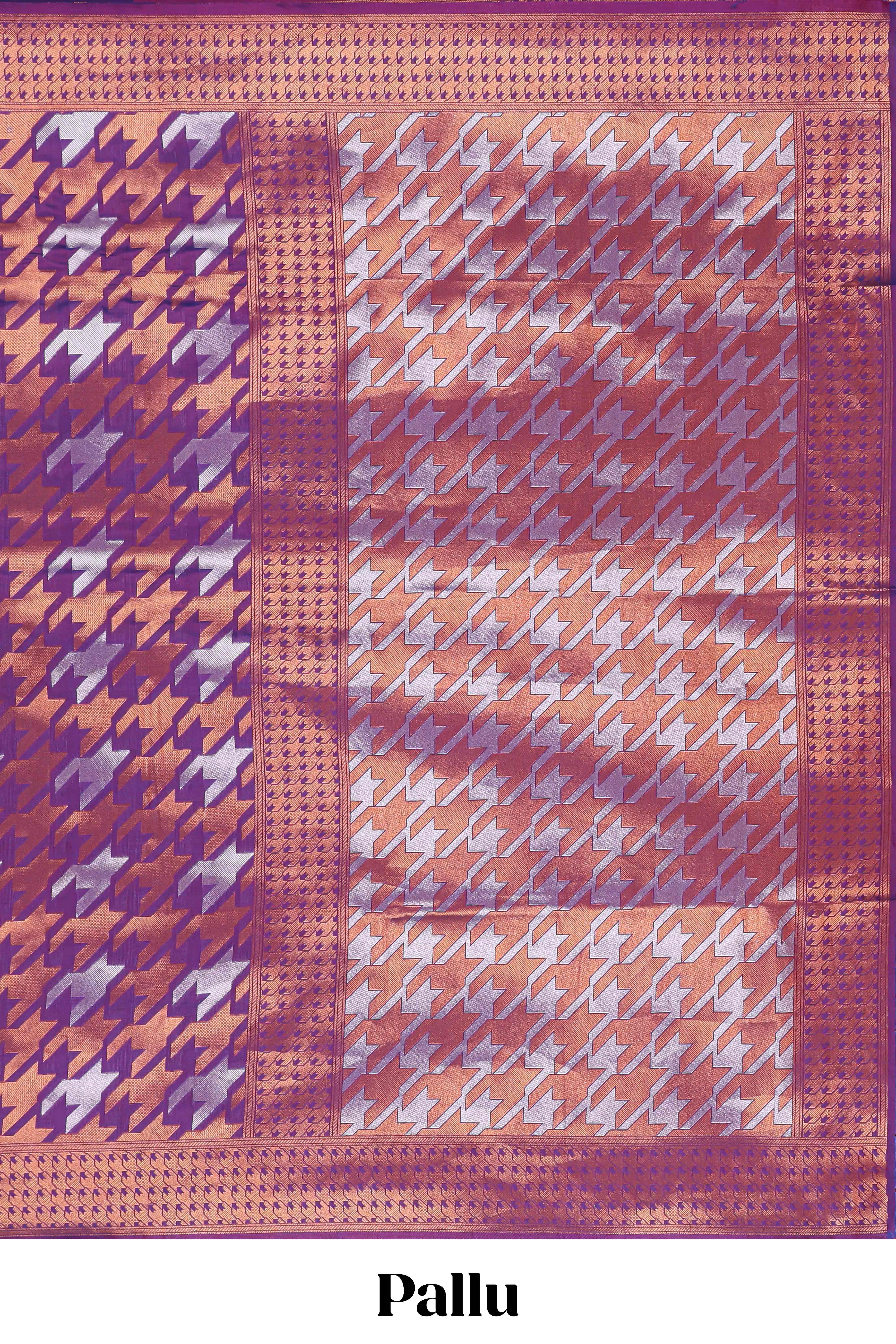 Violet Katan SilkSaree with Rich Zari Woven Geometric border and Pallu along with Matching Blouse