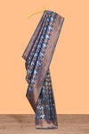 Ocean Blue Katan SilkSaree with Rich Zari Woven Geometric border and Pallu along with Matching Blouse