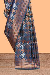 Ocean Blue Katan SilkSaree with Rich Zari Woven Geometric border and Pallu along with Matching Blouse