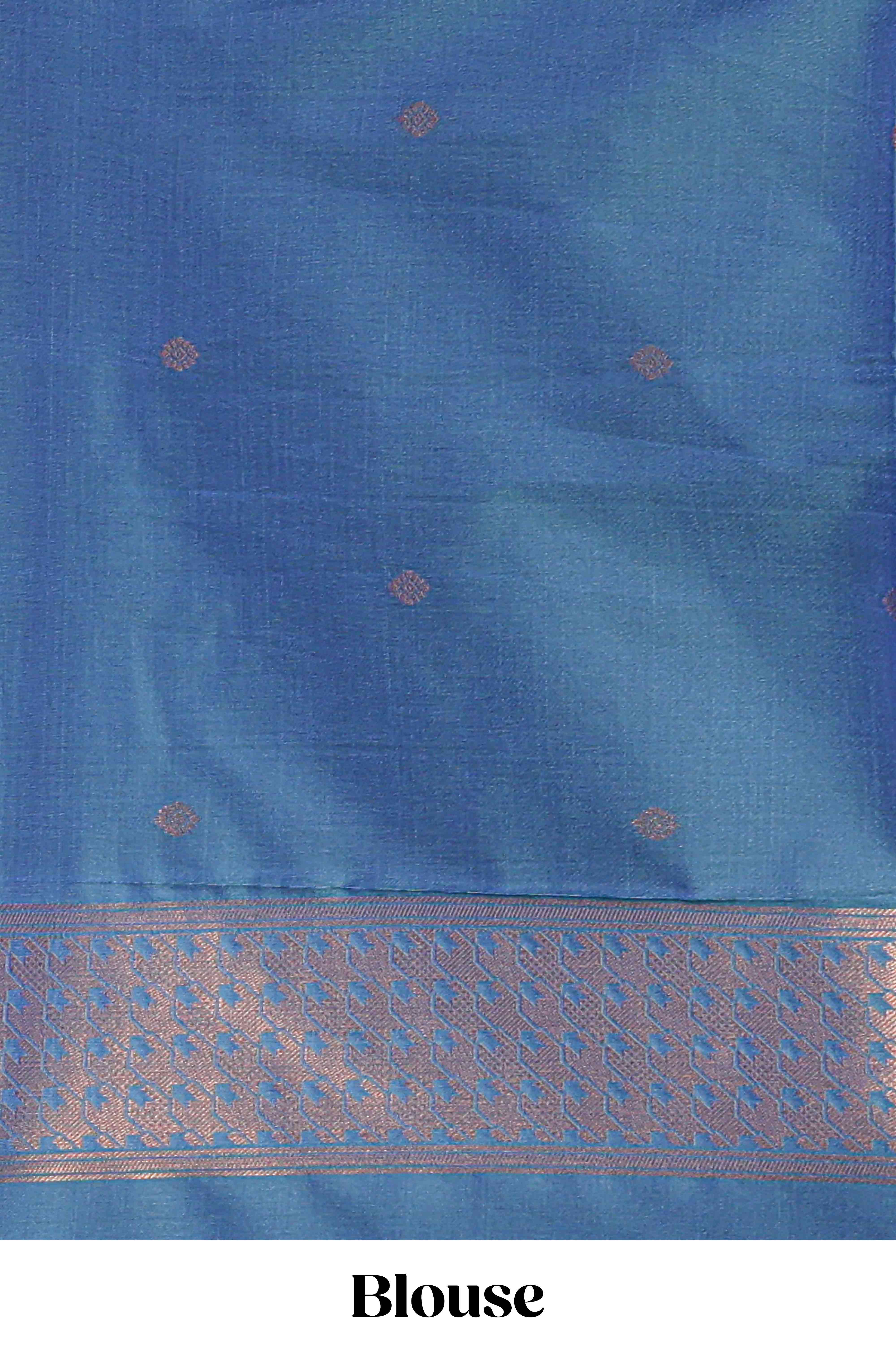 Ocean Blue Katan SilkSaree with Rich Zari Woven Geometric border and Pallu along with Matching Blouse