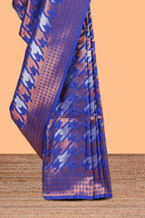Royal Blue Katan SilkSaree with Rich Zari Woven Geometric border and Pallu along with Matching Blouse