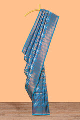 Blue Katan SilkSaree with Rich Zari Woven Geometric border and Pallu along with Matching Blouse