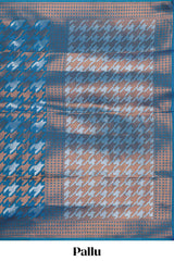 Blue Katan SilkSaree with Rich Zari Woven Geometric border and Pallu along with Matching Blouse
