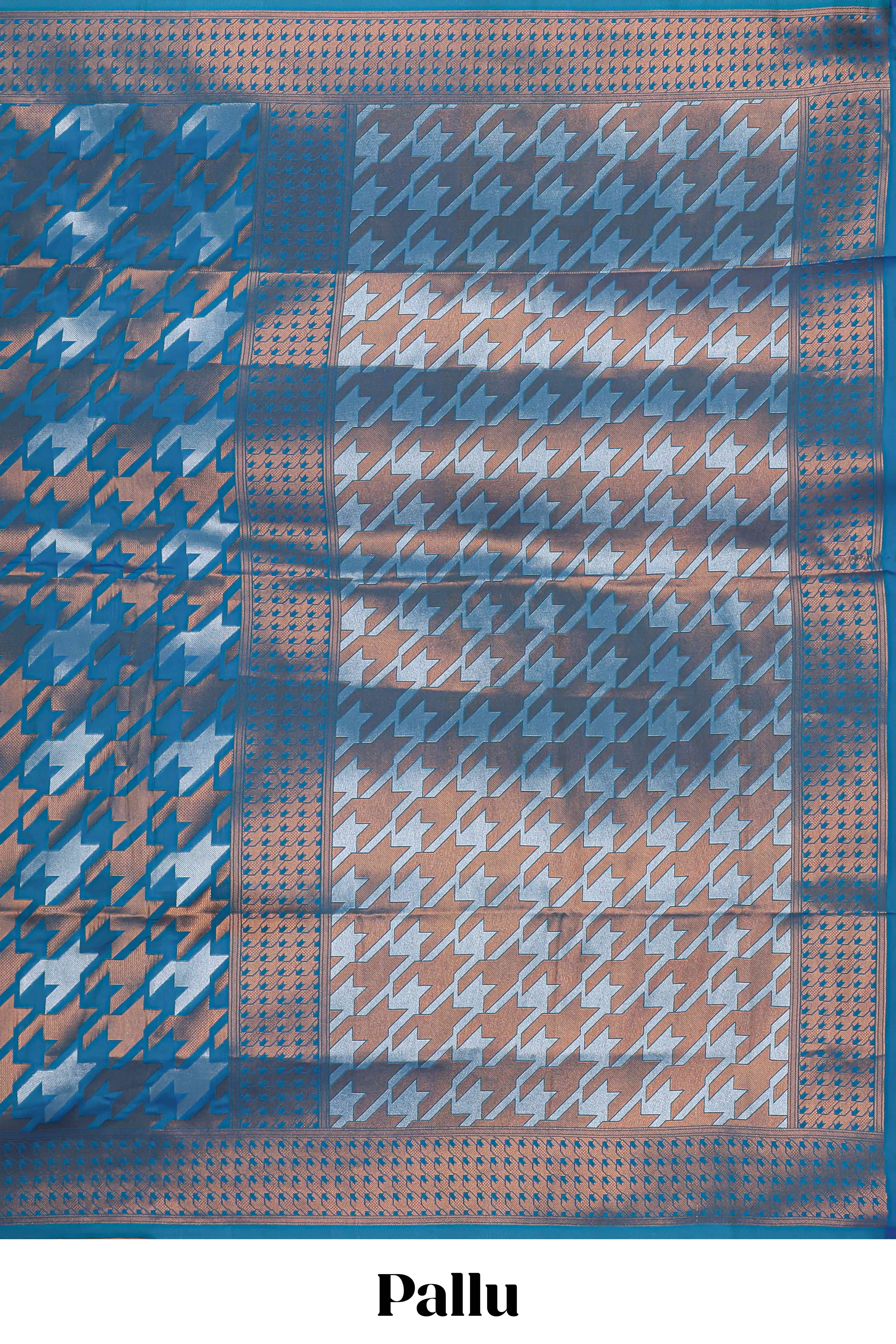 Blue Katan SilkSaree with Rich Zari Woven Geometric border and Pallu along with Matching Blouse