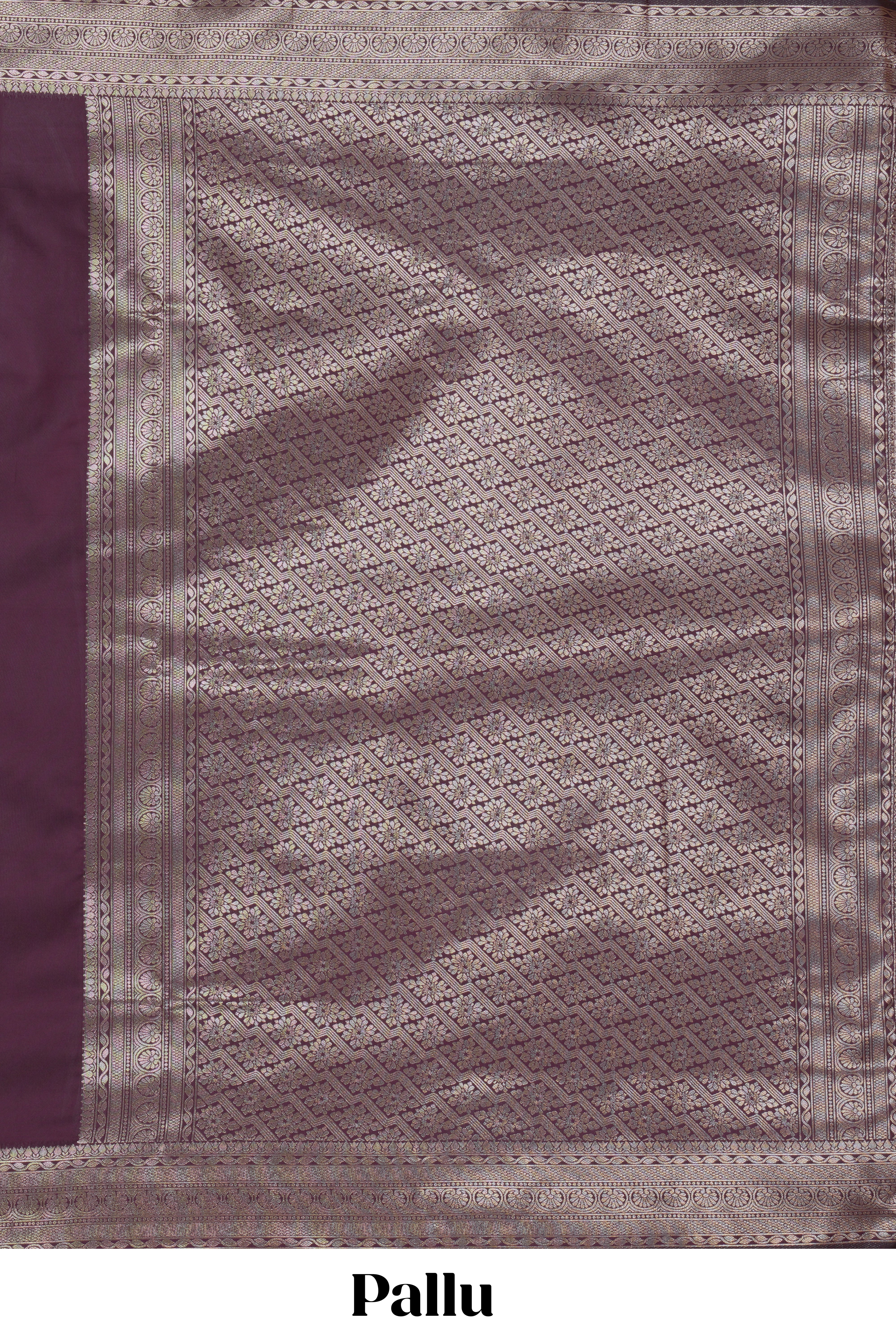 Deep purple leaf design zari motifs kathan silk saree with self zari border and motifs blouse