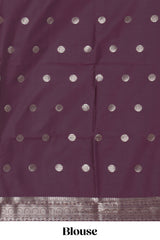 Deep purple leaf design zari motifs kathan silk saree with self zari border and motifs blouse