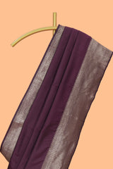 Deep purple plain kathan silk saree with self zari border and motifs blouse