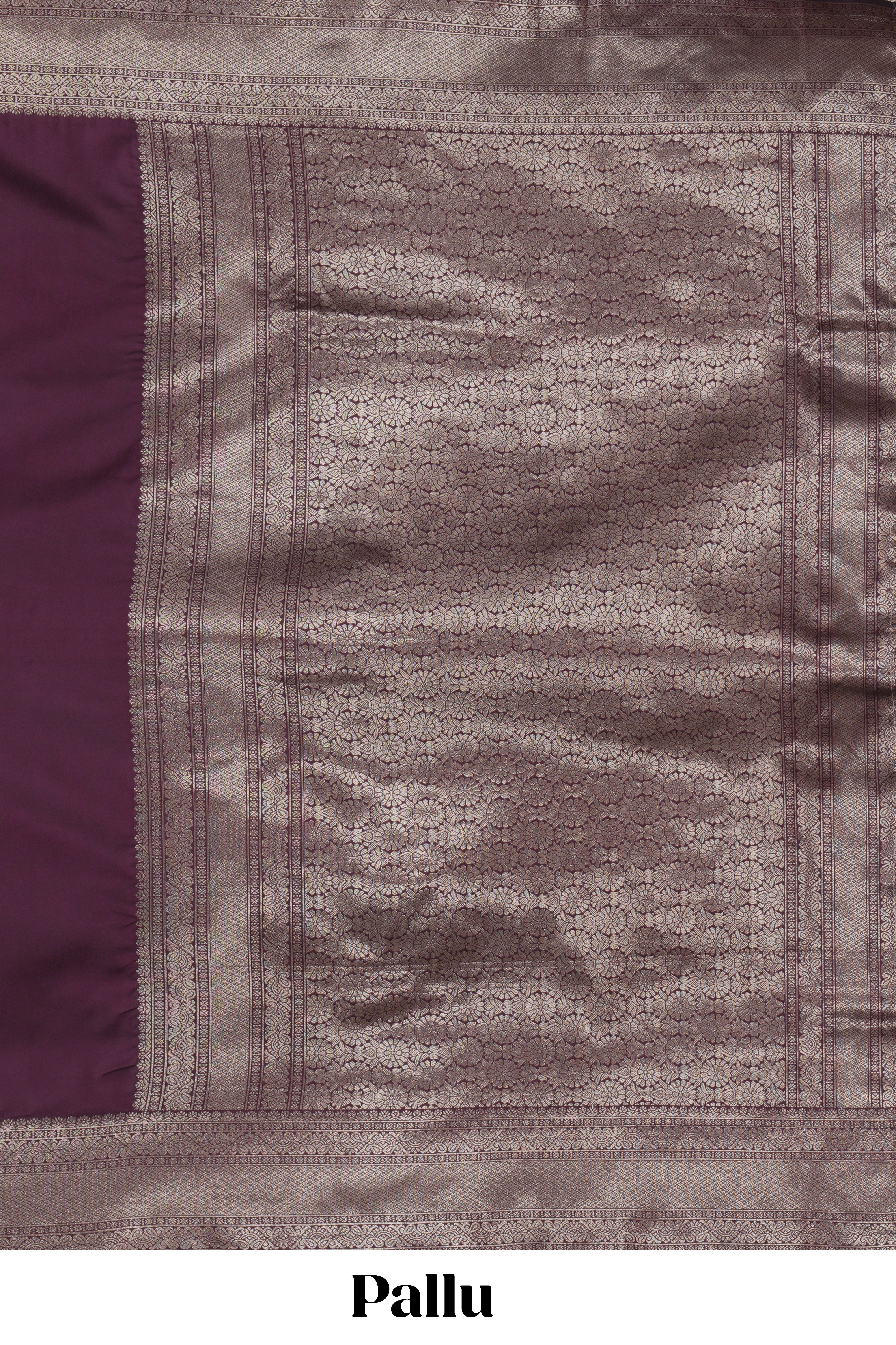 Deep purple plain kathan silk saree with self zari border and motifs blouse