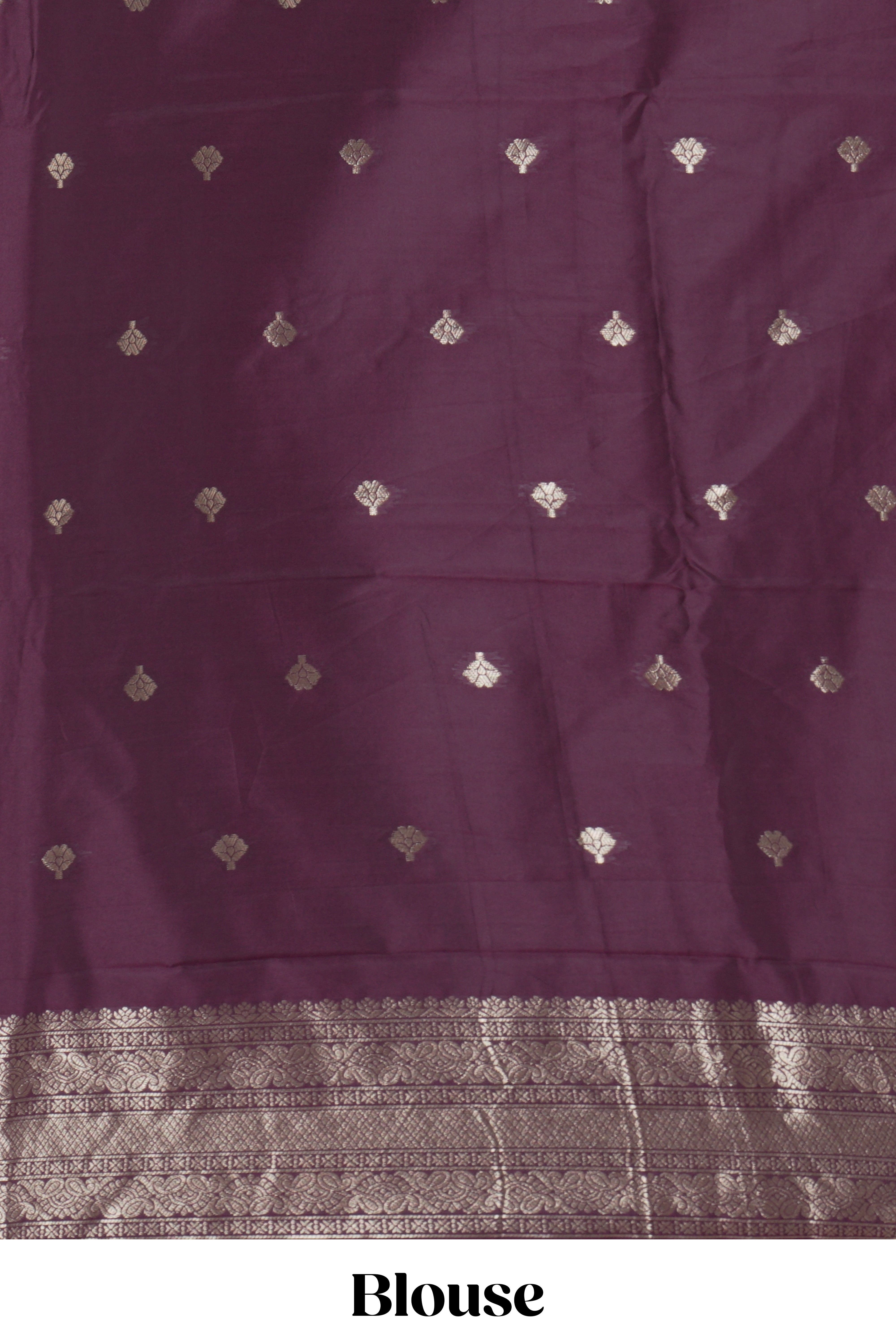 Deep purple plain kathan silk saree with self zari border and motifs blouse