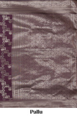 Deep purple deer, elephant & tree zari design kathan silk saree with self zari border and motifs blouse