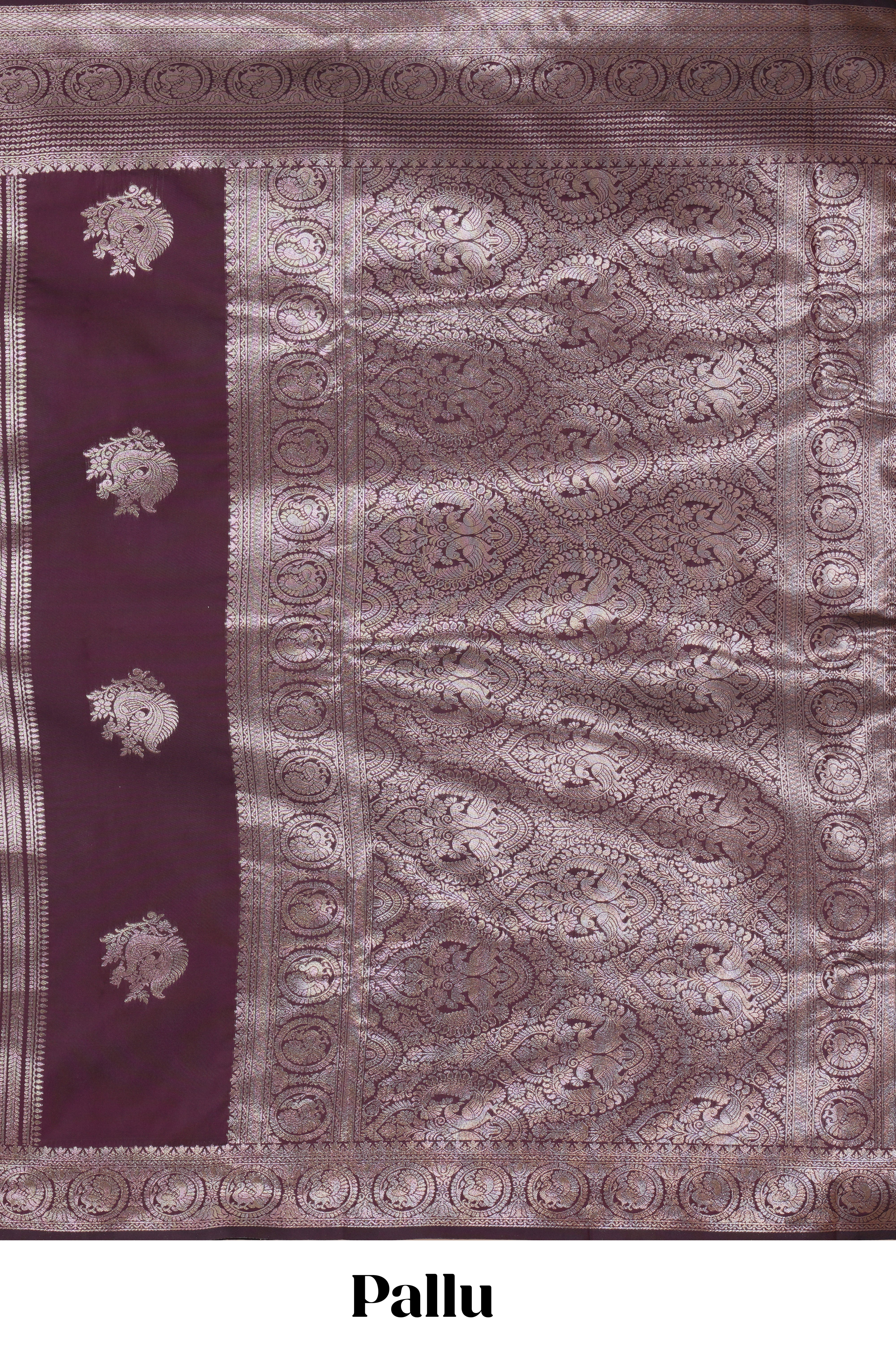 Deep brown stripes zari motifs design kathan silk saree with self zari border and motifs blouse