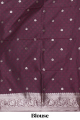 Deep brown stripes zari motifs design kathan silk saree with self zari border and motifs blouse
