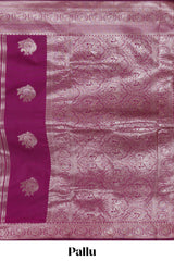 Magenta stripes zari motifs design kathan silk saree with self zari border and motifs blouse