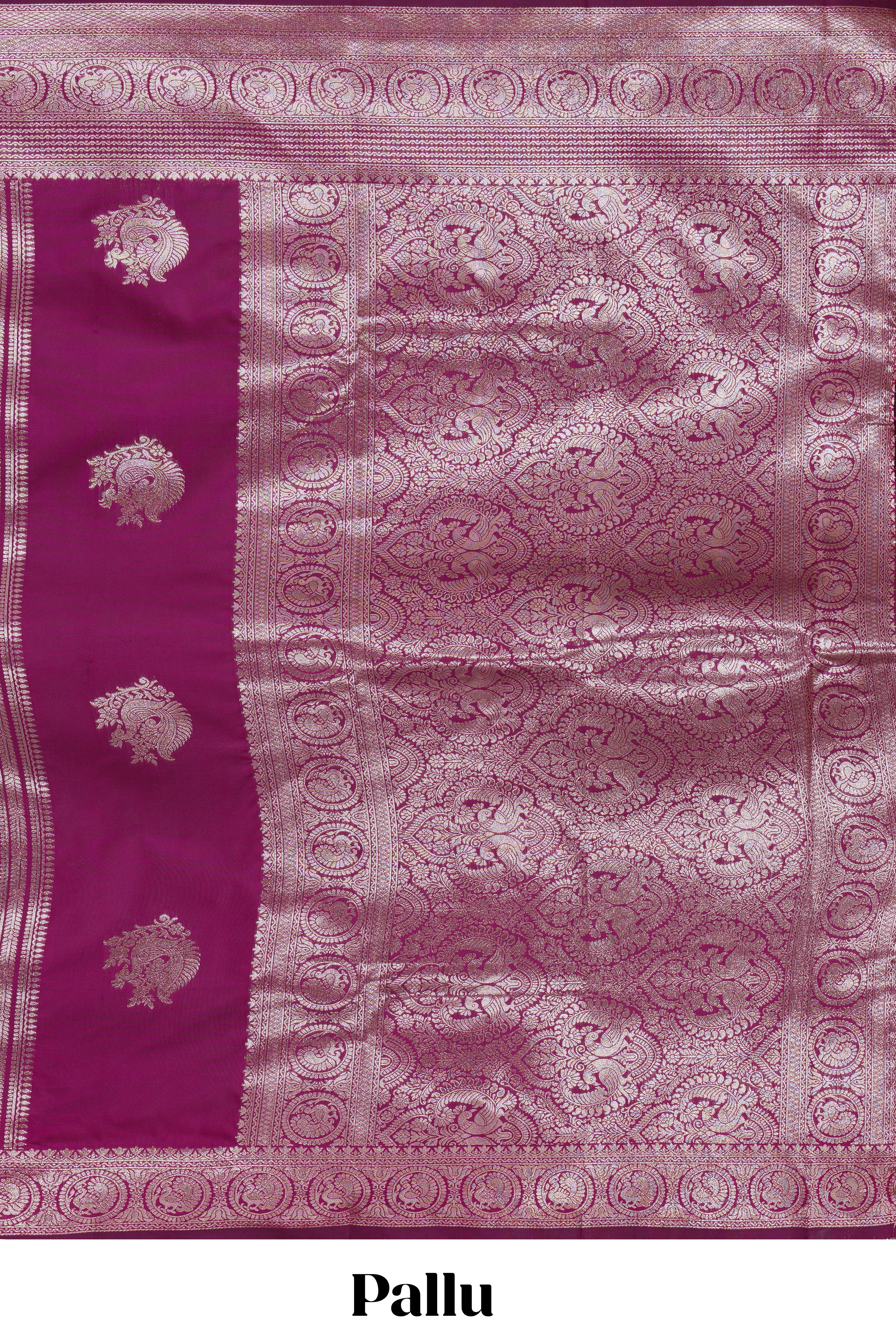 Magenta stripes zari motifs design kathan silk saree with self zari border and motifs blouse