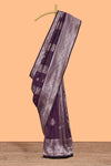 Purple stripes zari motifs design kathan silk saree with self zari border and motifs blouse