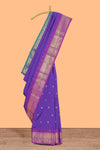 Violet zari motifs Kathan Silk Saree with contrast zari border and matching zari buttta blouse