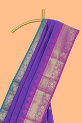 Violet zari motifs Kathan Silk Saree with contrast zari border and matching zari buttta blouse