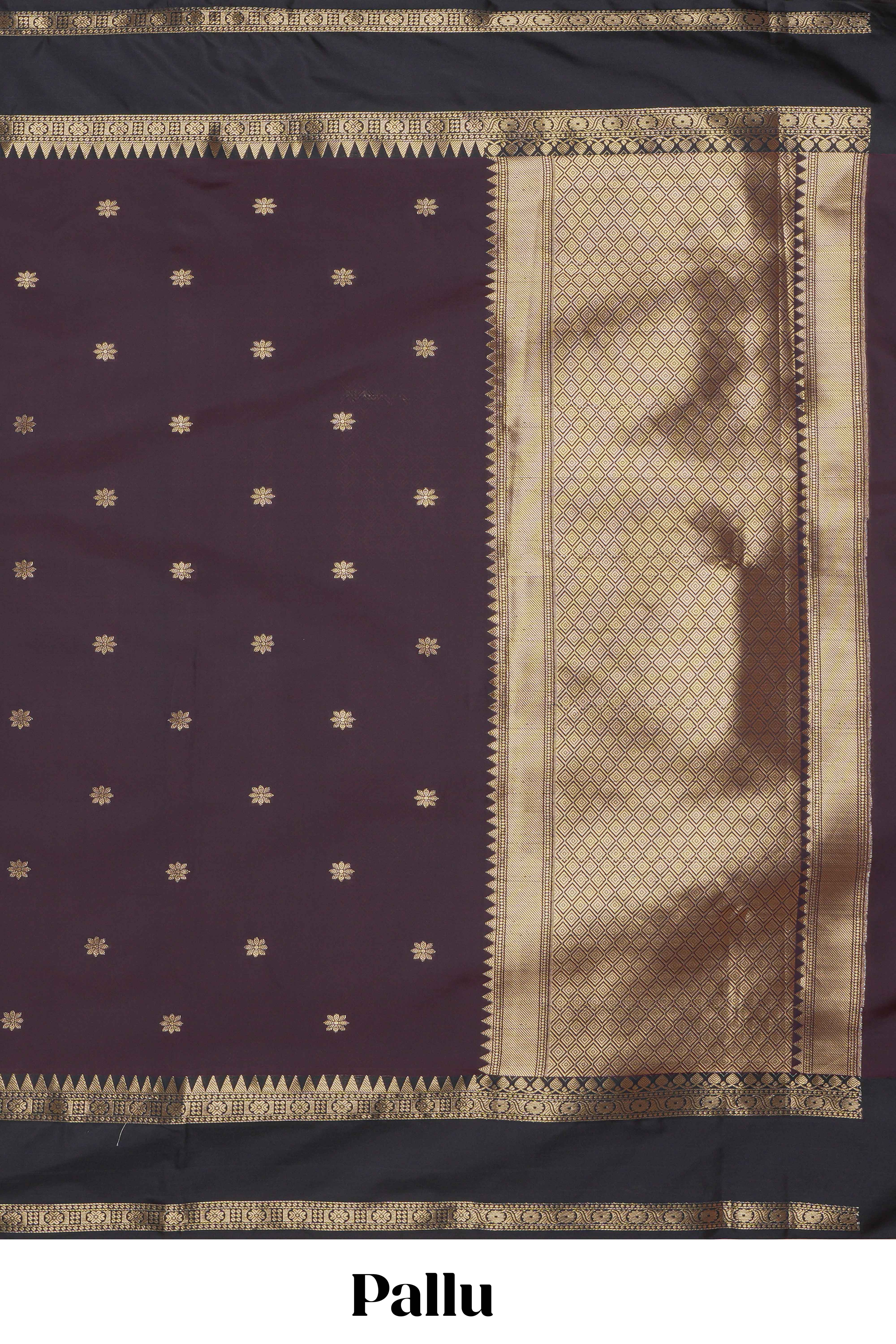 Brown zari motifs Kathan Silk Saree with contrast zari border and matching zari blouse