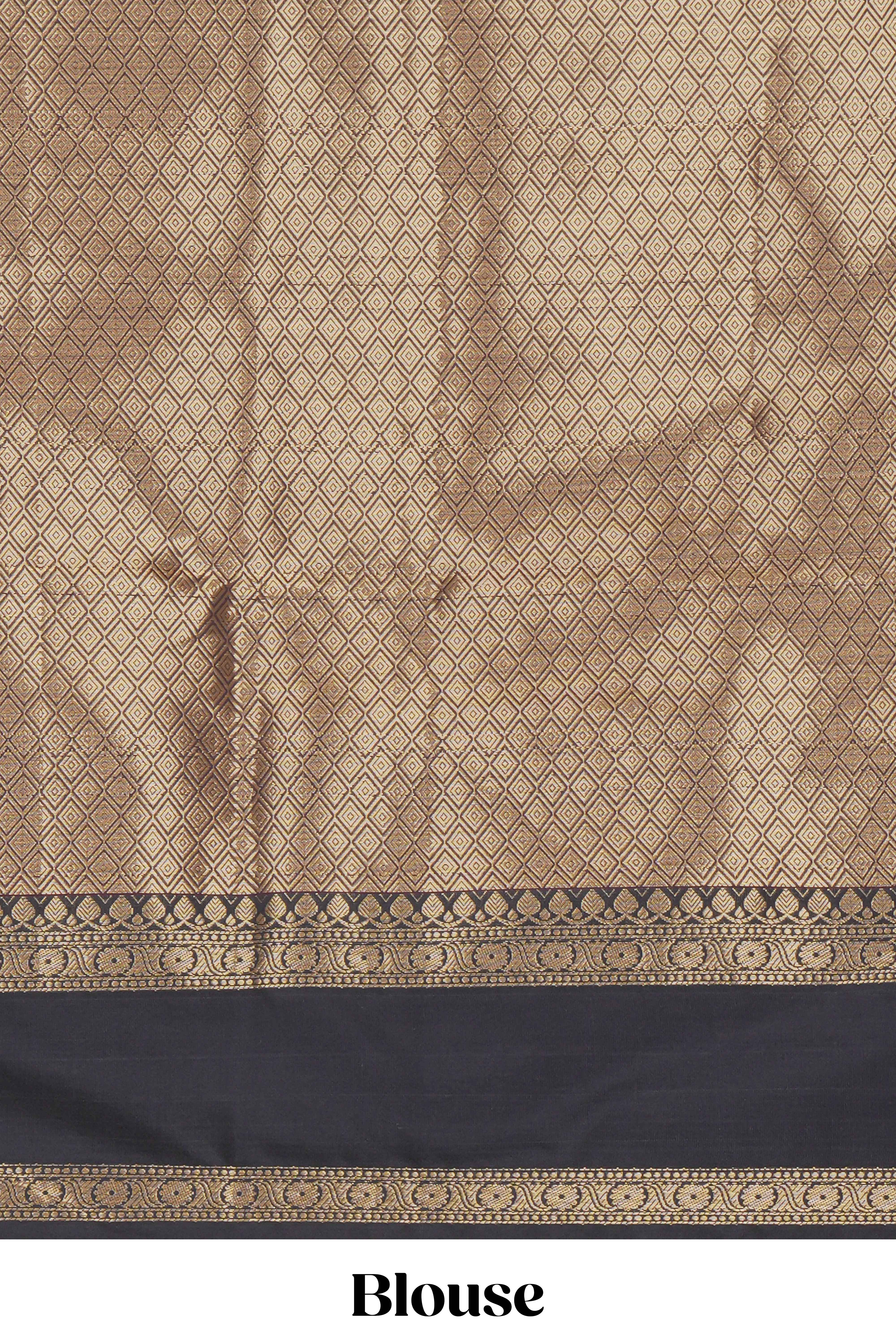 Brown zari motifs Kathan Silk Saree with contrast zari border and matching zari blouse