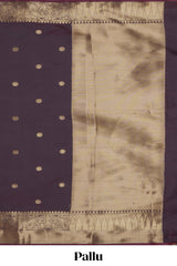 Brown zari motifs Kathan Silk Saree with self zari border and matching zari striped blouse