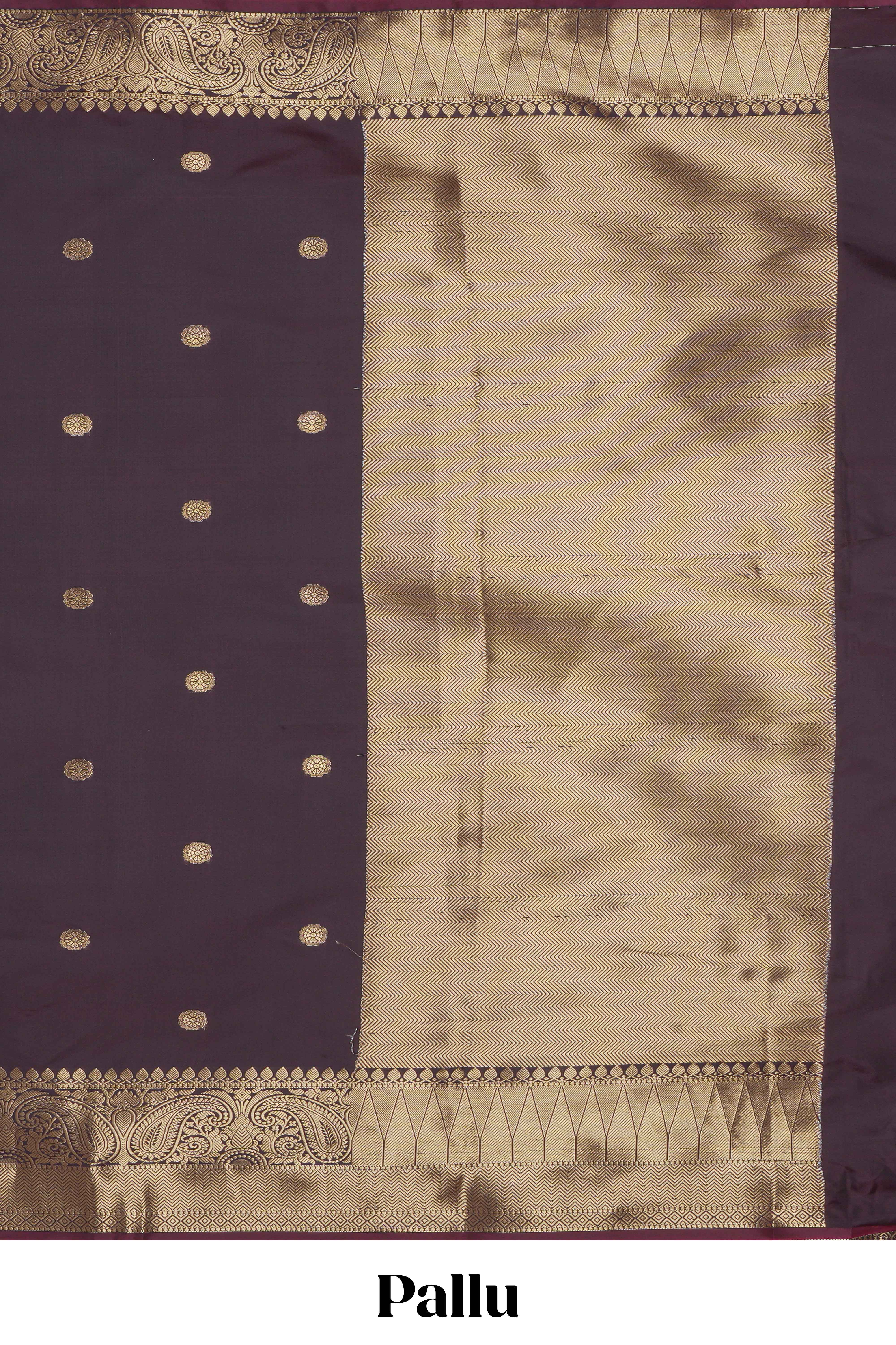 Brown zari motifs Kathan Silk Saree with self zari border and matching zari striped blouse