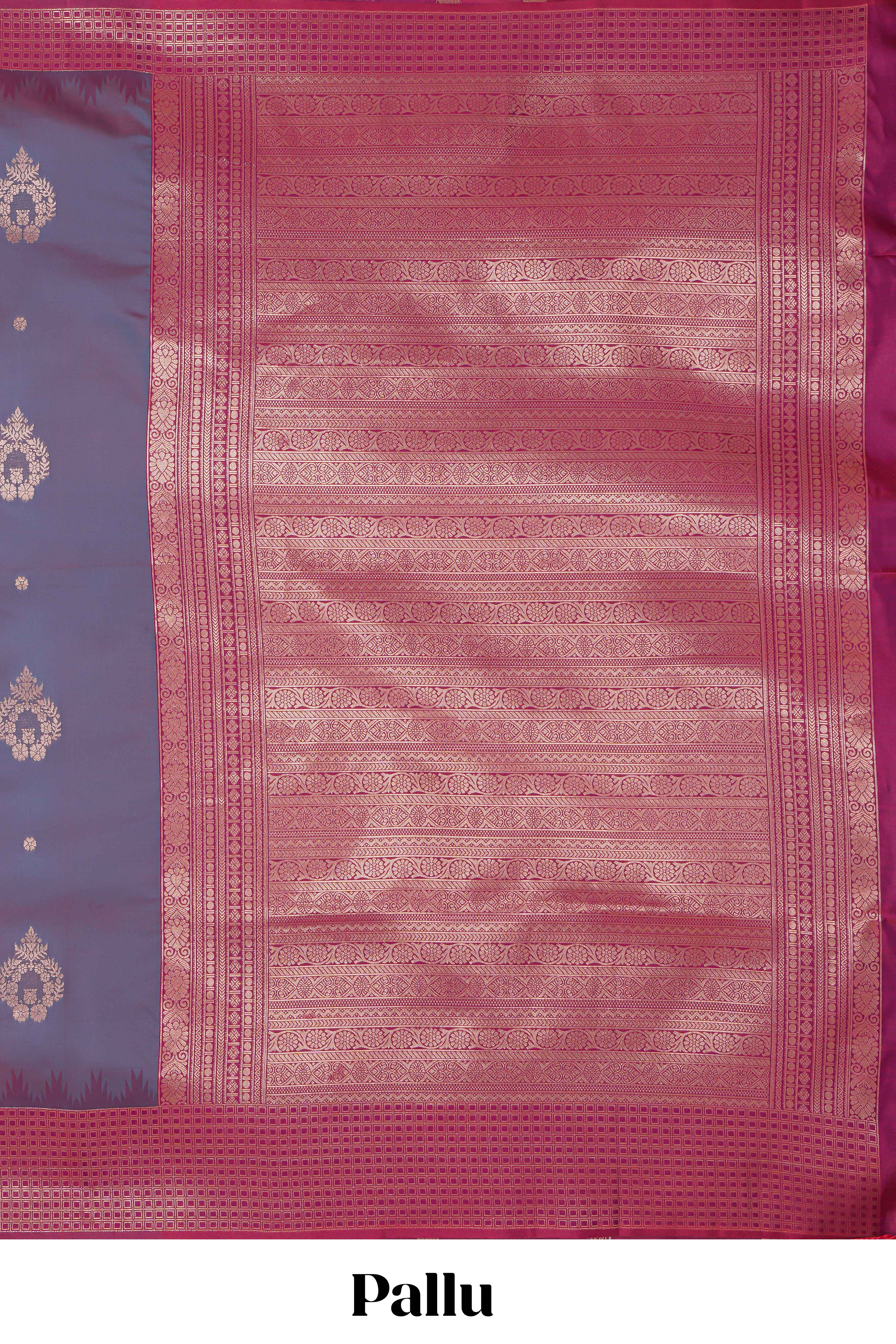 Dual tone teal blue and magenta kathan silk saree with contrast zari borders and motifs blouse