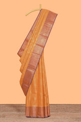 Orange geometric zari design kathan silk saree with contrast zari borders and embroidery blouse