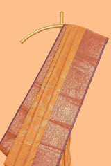 Orange geometric zari design kathan silk saree with contrast zari borders and embroidery blouse