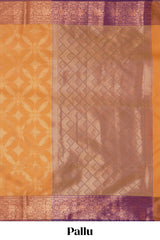 Orange geometric zari design kathan silk saree with contrast zari borders and embroidery blouse