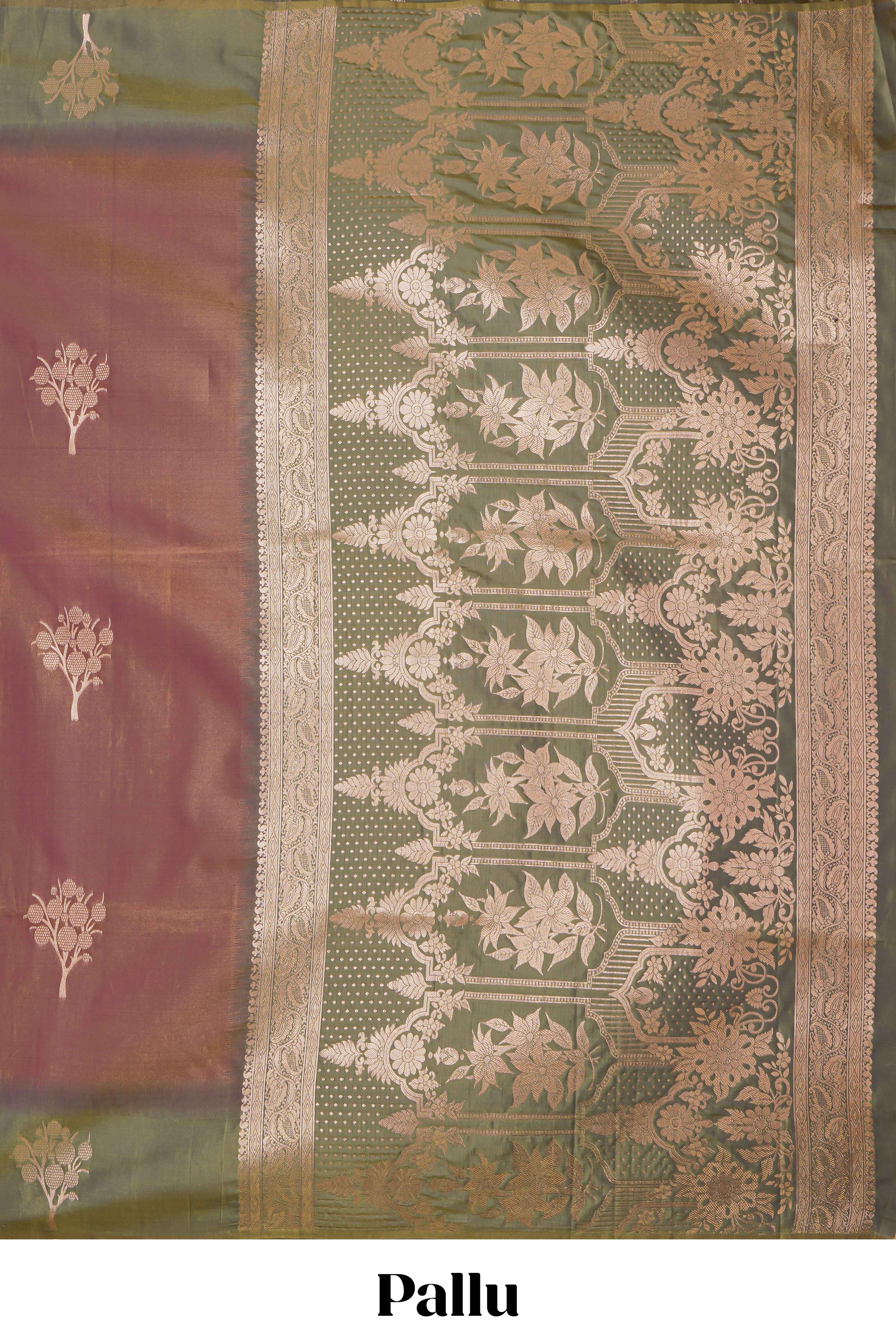 Deep ruby purple floral design kathan silk saree with contrast zari borders and motifs blouse