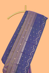 Lavender floral motifs design kathan silk saree with contrast zari borders and matching blouse