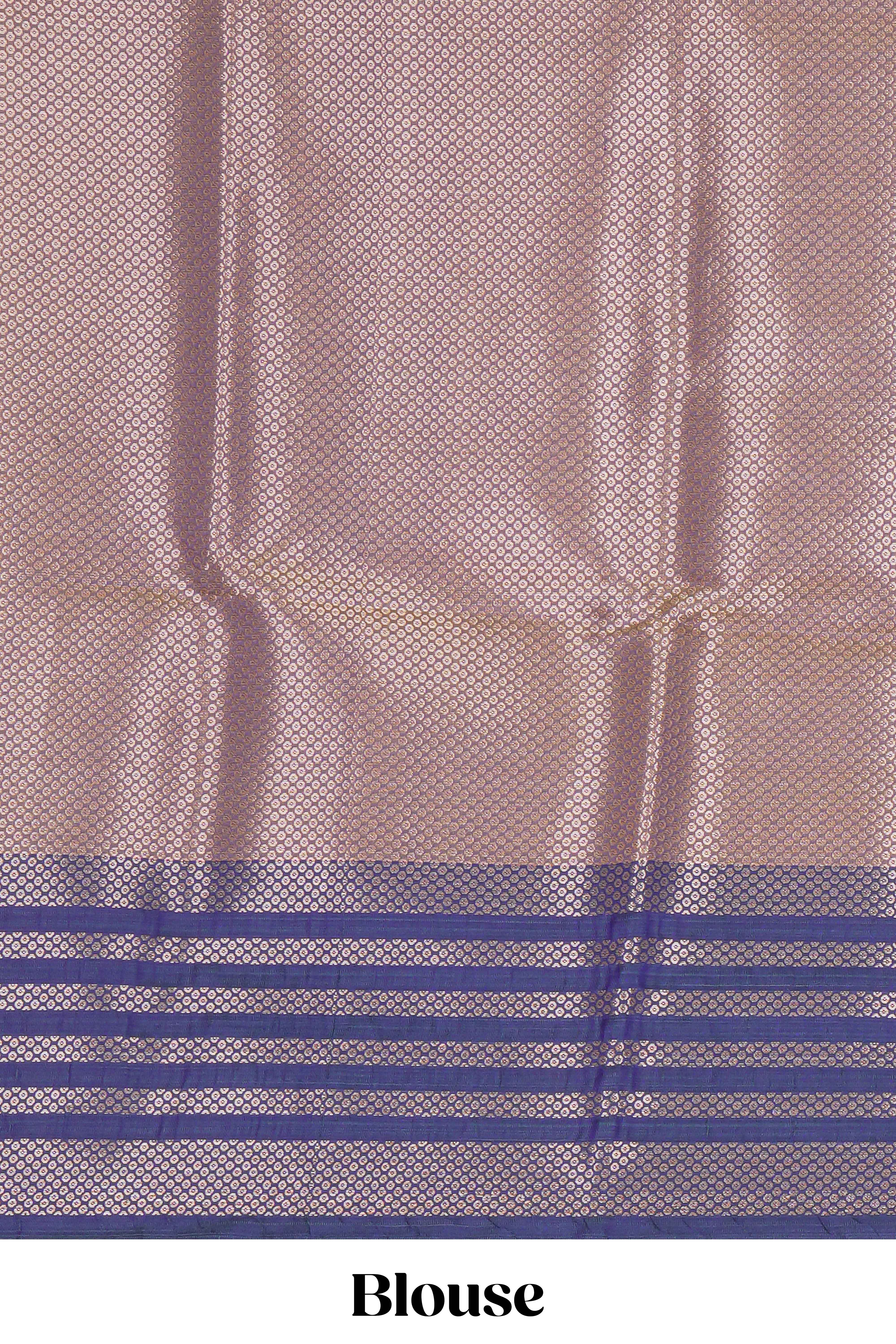 Lavender floral motifs design kathan silk saree with contrast zari borders and matching blouse