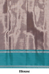 Blue floral zari motifs design kathan silk saree with contrast borders and zari pallu