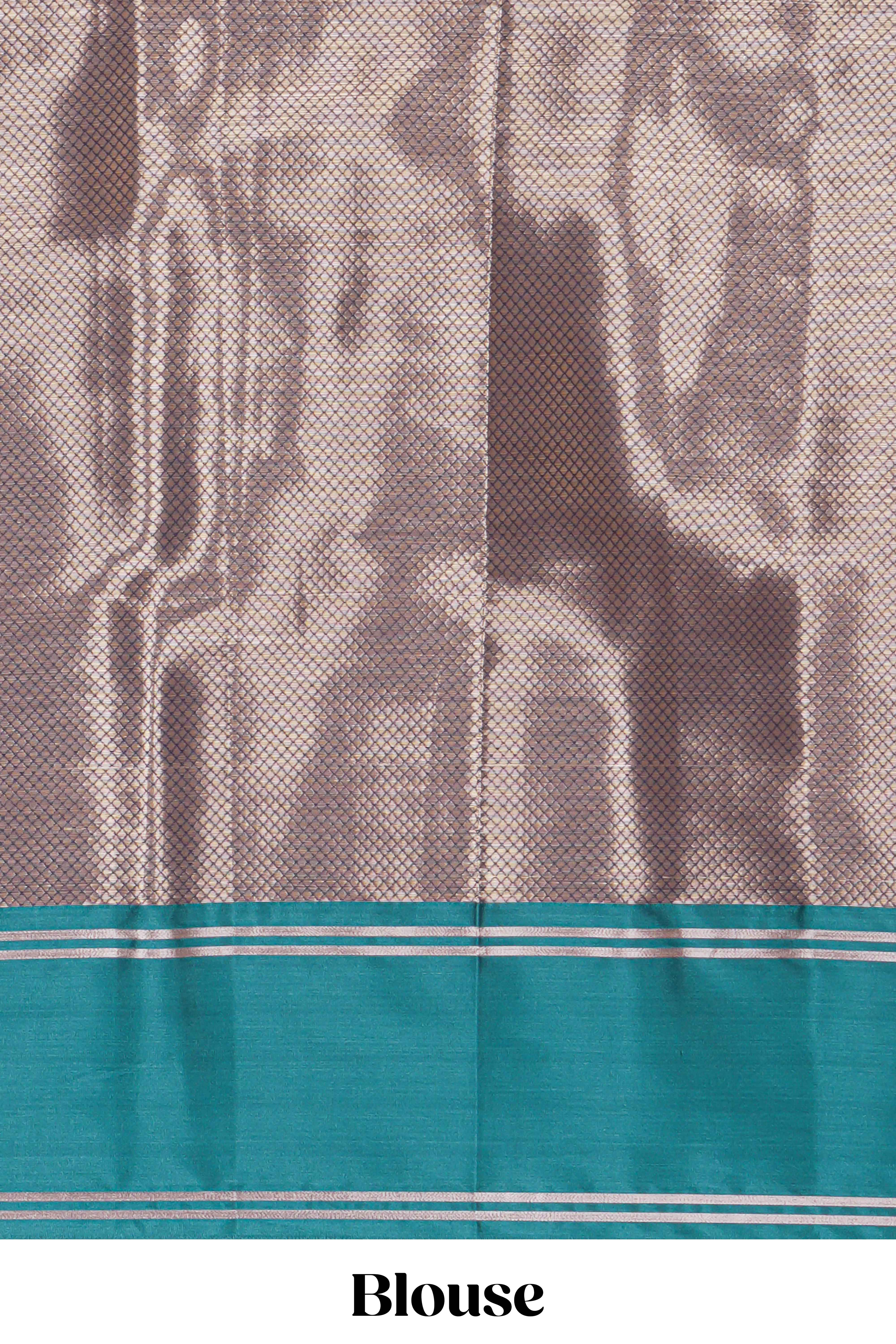 Blue floral zari motifs design kathan silk saree with contrast borders and zari pallu