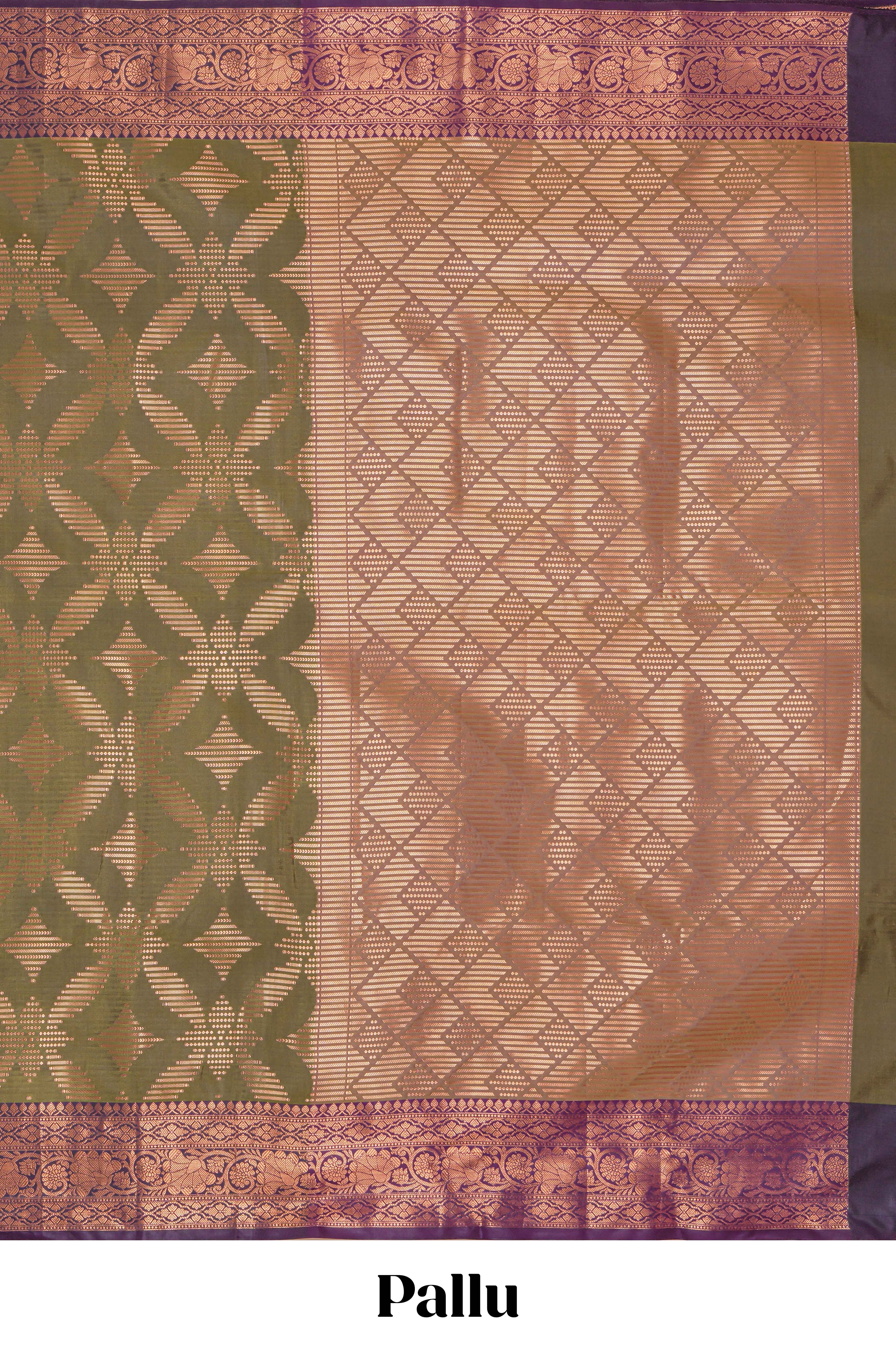 Green geometric zari design kathan silk saree with contrast zari borders and embroidery blouse