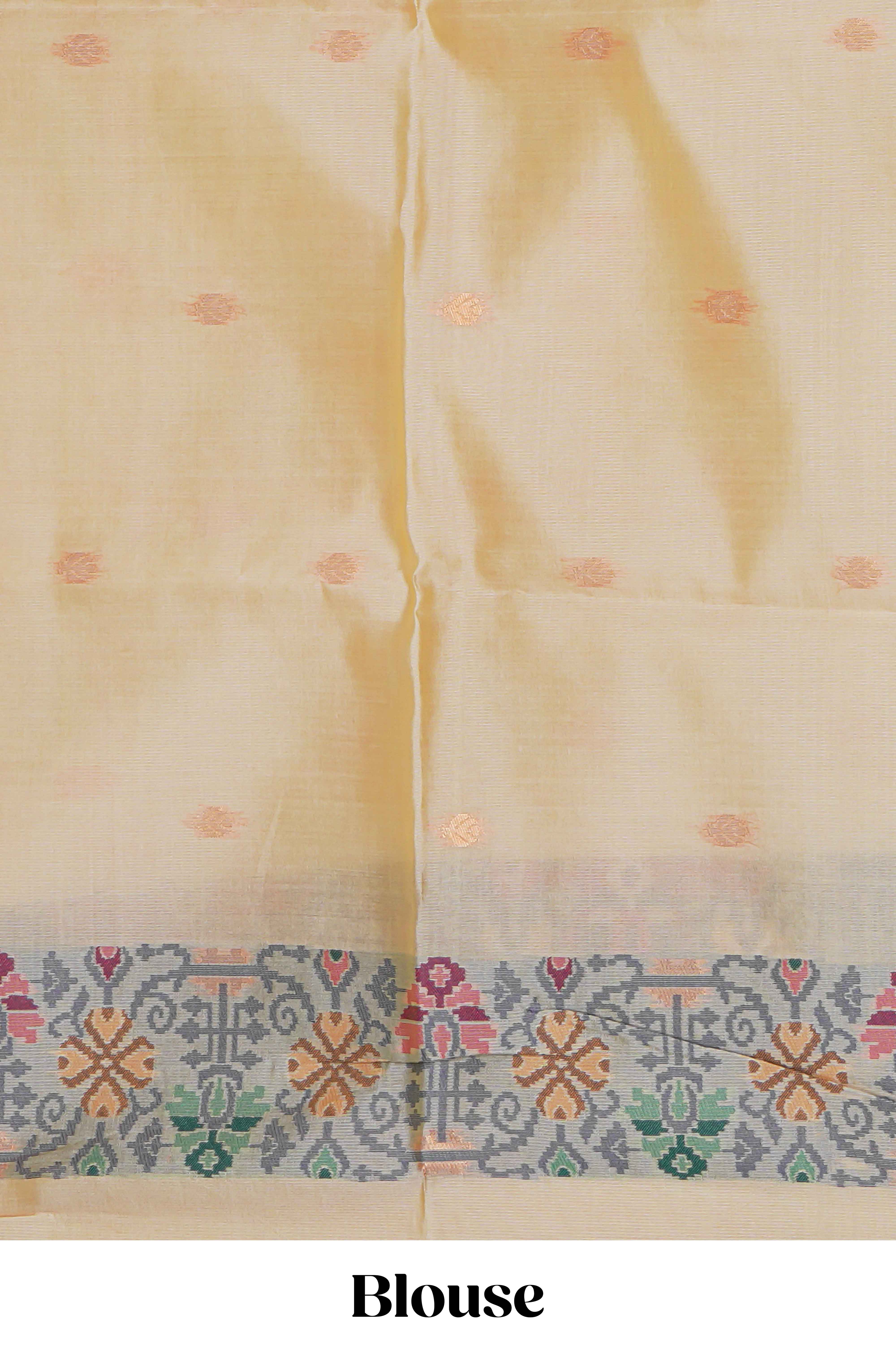 Grey geometric floral motifs zari design kathan silk saree with contrast zari borders and motifs blouse