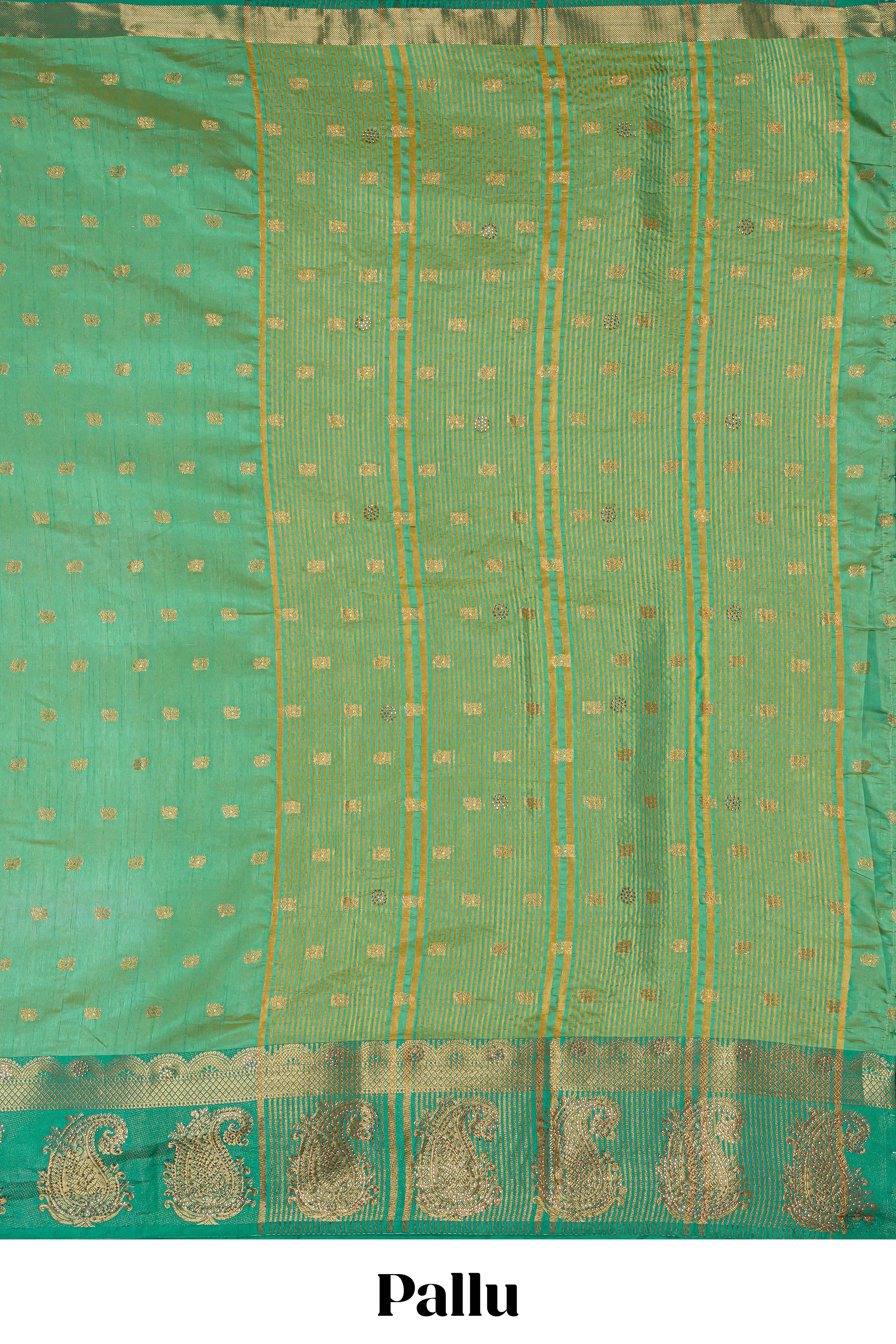 Green floral motifs zari design kathan silk saree with contrast zari borders and motifs blouse