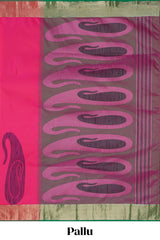 Pink motifs zari design kathan silk saree with contrast zari borders and motifs blouse