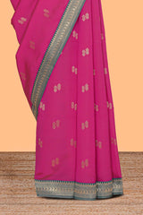 Pink zari motifs design kathan silk saree with contrast zari borders and blouse