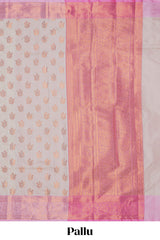 Cream zari motifs design kathan silk saree with contrast zari borders and blouse