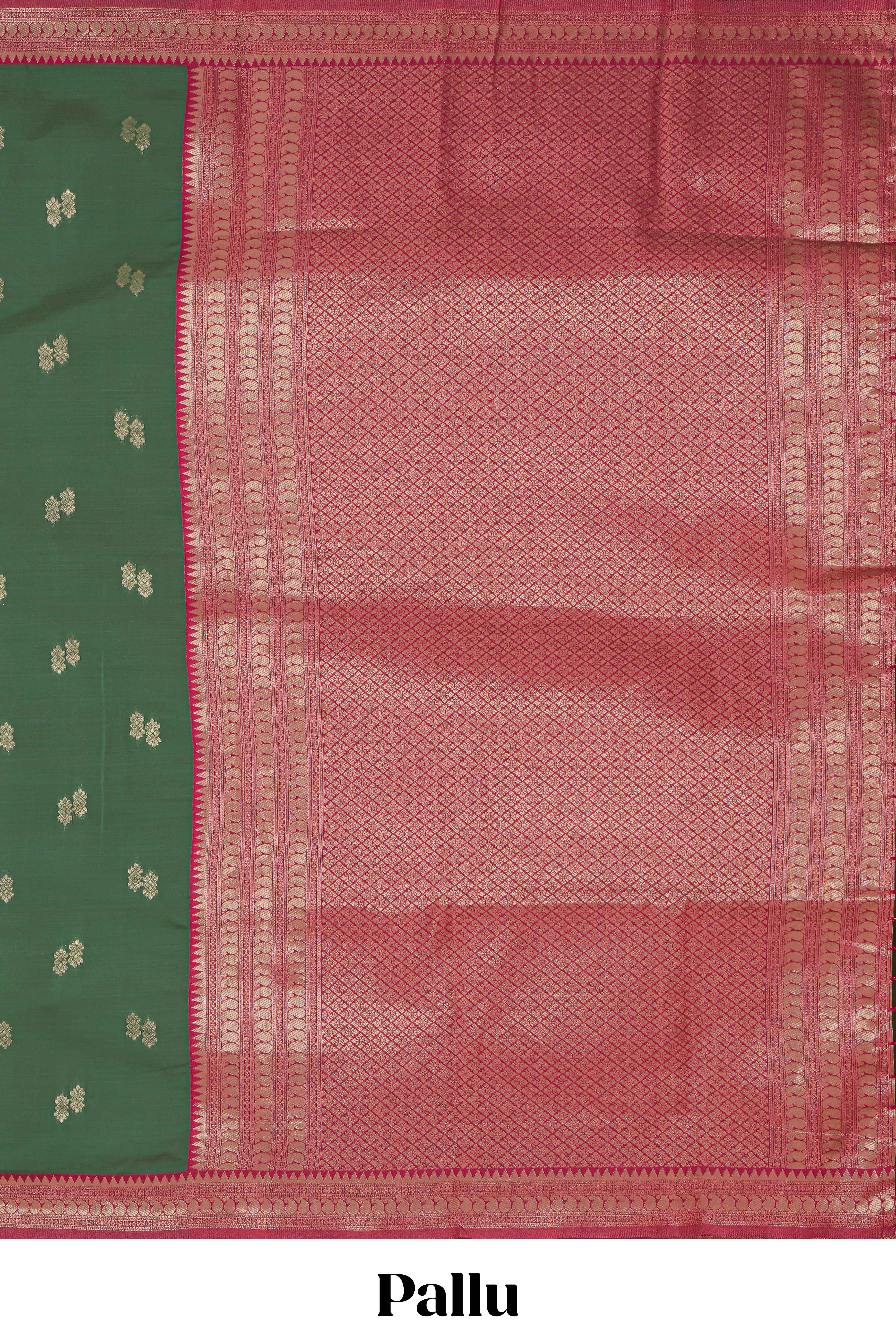 Green zari motifs design kathan silk saree with contrast zari borders and blouse