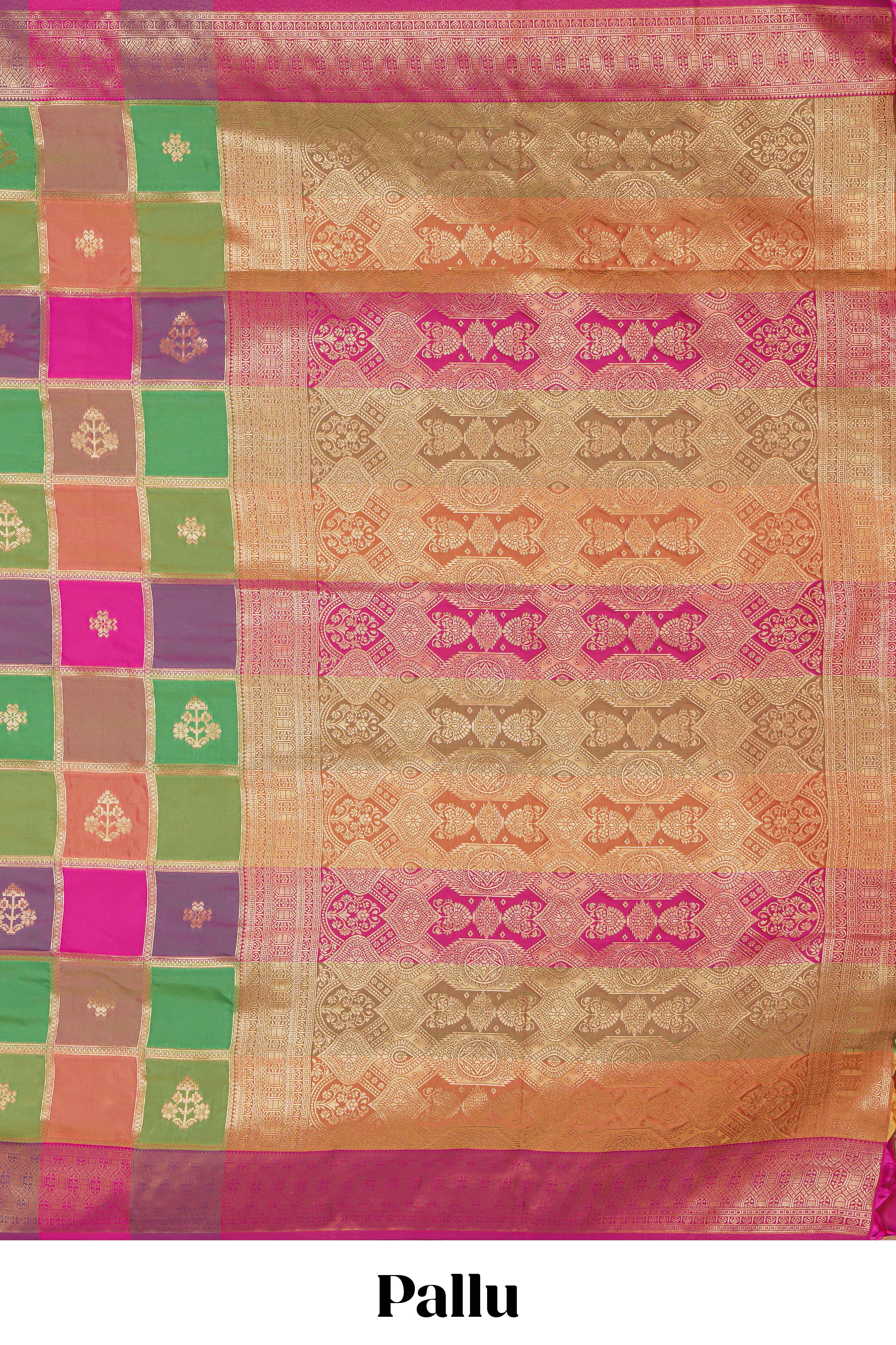 Multi color checked zari motifs design kathan silk saree with self zari borders and motifs blouse