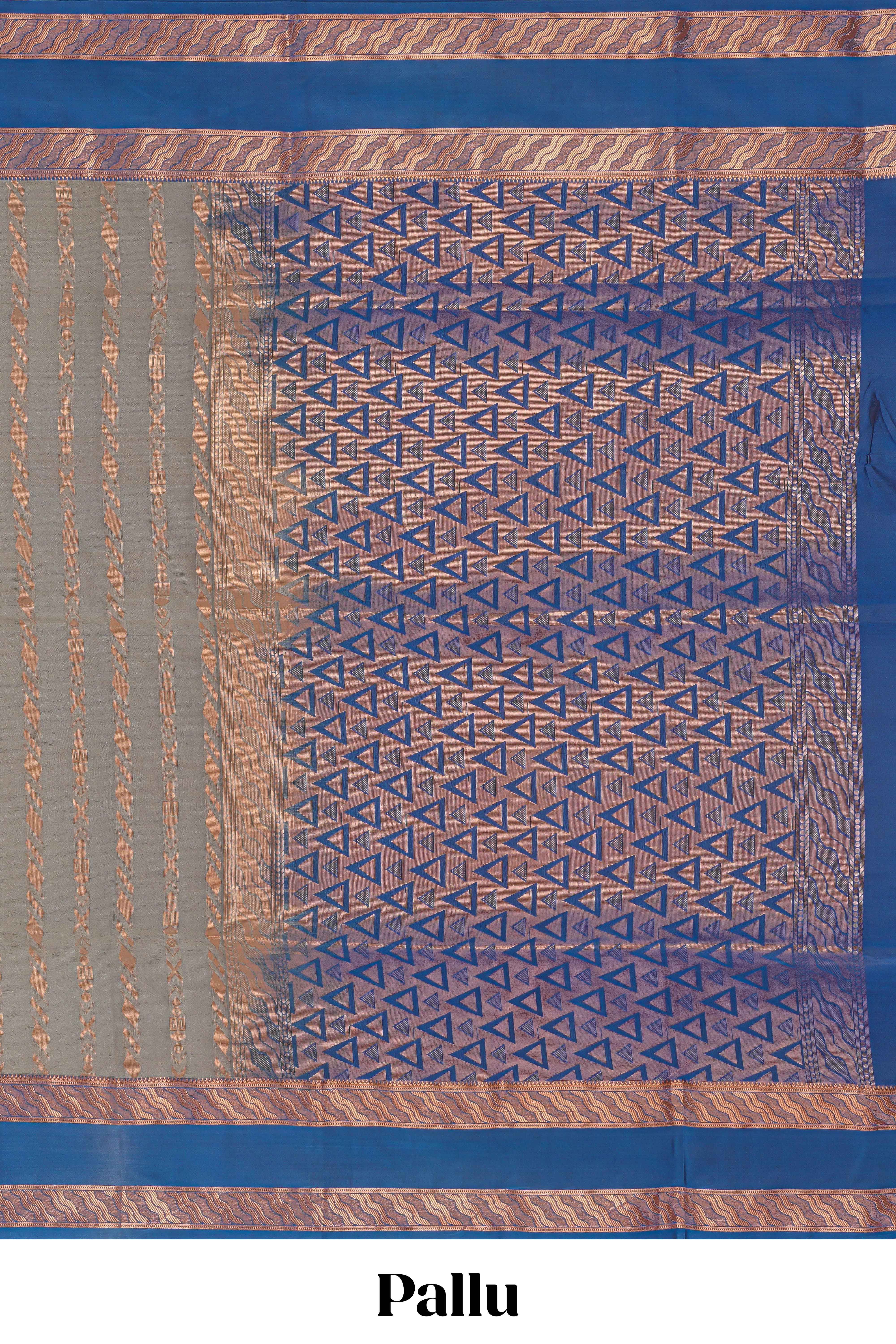 Grey zari striped design kathan silk saree with contrast bentex zari borders and blouse