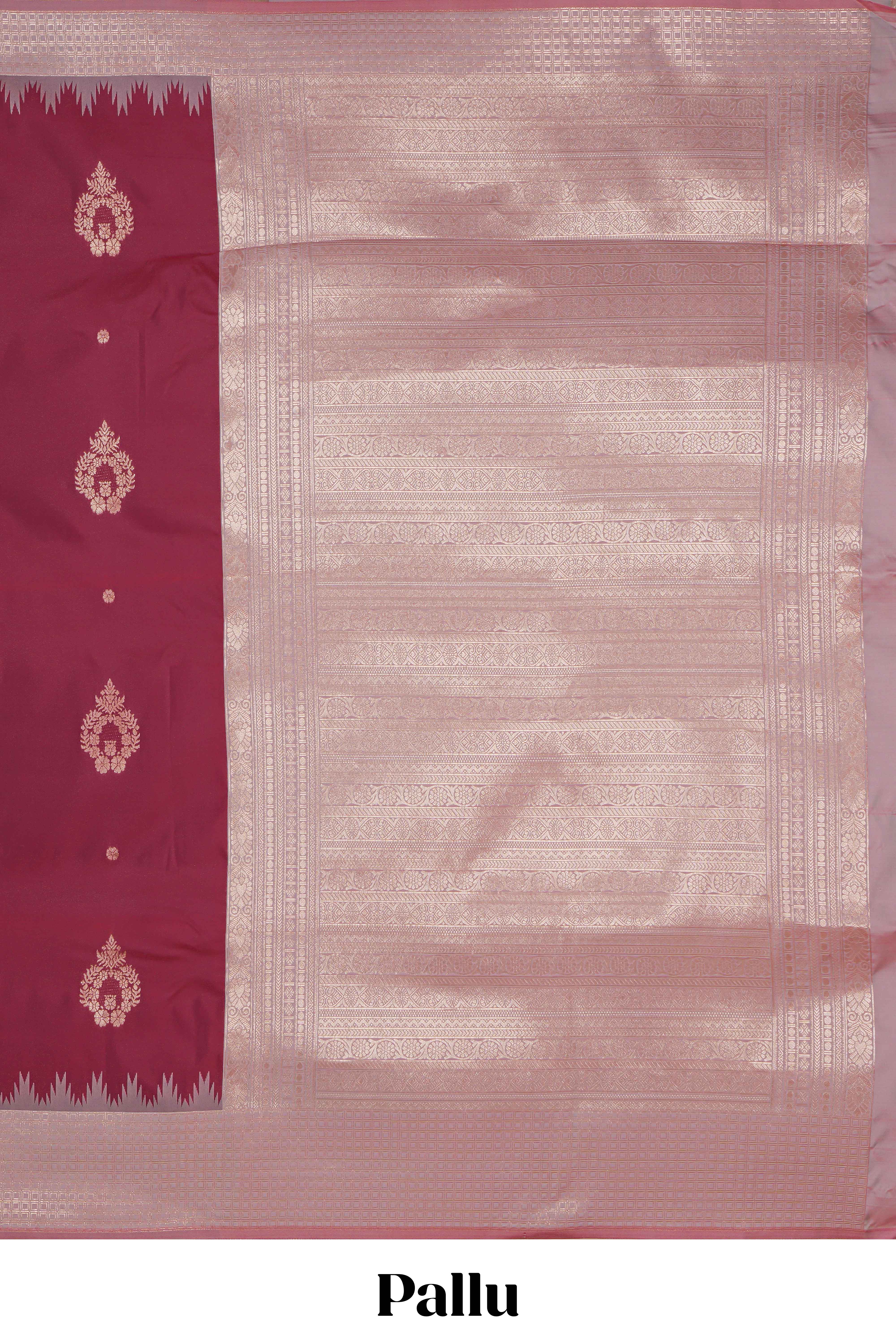 Maroon zari motifs design kathan silk saree with contrast zari borders and motifs blouse