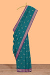 Green zari motifs design kathan silk saree with contrast zari borders and blouse