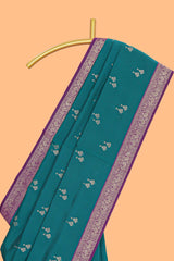 Green zari motifs design kathan silk saree with contrast zari borders and blouse
